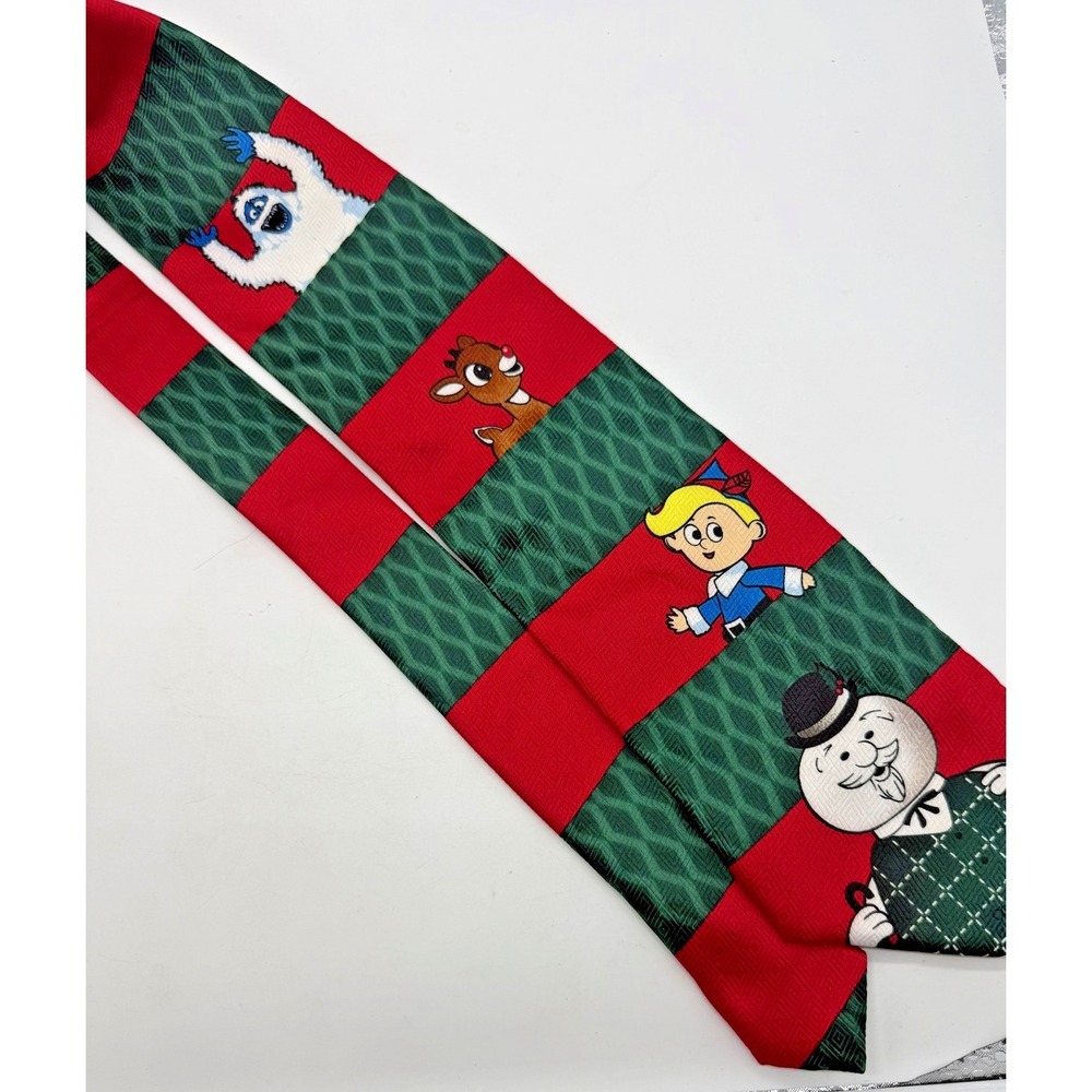 Rudolph The Red-Nosed Reindeer Tie Mens One Size Red Green‎ Striped Christmas